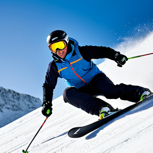 A highly skilled professional ski instructor, wearing a modern, modest ski suit, helmet, and goggles, expertly demonstrating an aggressive carving turn on a pristine, snowy mountain slope. The instructor is in a dynamic, natural pose, showcasing perfect anatomy and correct proportions. The scene captures the essence of advanced technical mastery with modern ski equipment. The lighting is bright and clear, emphasizing professionalism and high quality. Safe for work, appropriate content, fully clothed, professional, family-friendly. Well-formed hands, proper finger count, natural body proportions.