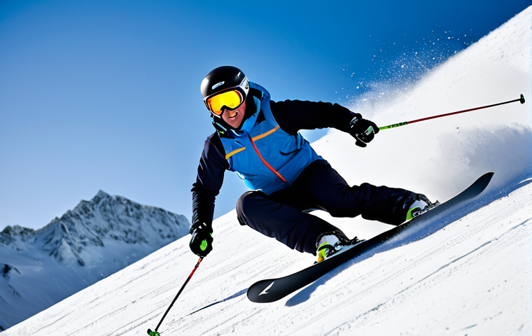 A highly skilled professional ski instructor, wearing a modern, modest ski suit, helmet, and goggles, expertly demonstrating an aggressive carving turn on a pristine, snowy mountain slope. The instructor is in a dynamic, natural pose, showcasing perfect anatomy and correct proportions. The scene captures the essence of advanced technical mastery with modern ski equipment. The lighting is bright and clear, emphasizing professionalism and high quality. Safe for work, appropriate content, fully clothed, professional, family-friendly. Well-formed hands, proper finger count, natural body proportions.
