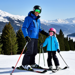 Beginner Ski Lesson**

"A professional ski instructor, fully clothed in winter gear, assisting a child in appropriate ski attire on a gentle, snowy slope. The child is smiling and appears confident. Background shows a scenic mountain vista with pine trees. Safe for work, appropriate content, family-friendly, perfect anatomy, natural proportions, professional photography, high quality."

**